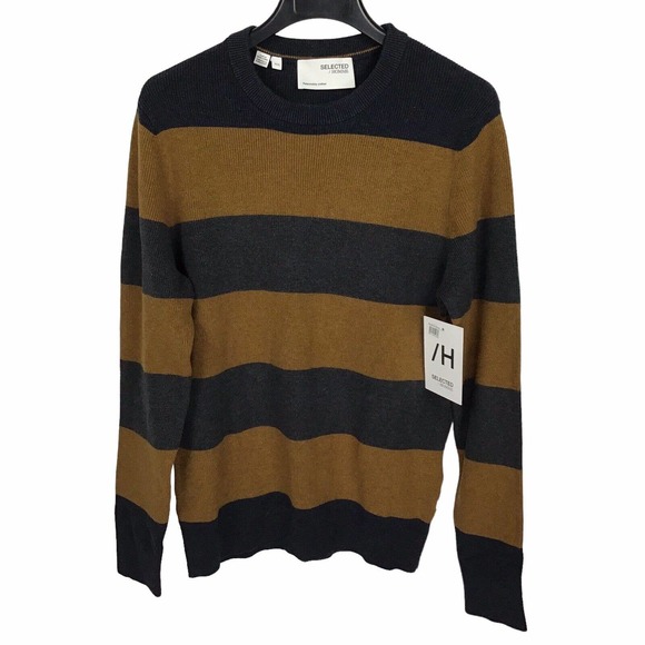 Selected Homme Chase Stripe Sweater Knit Organic Cotton Blend Long Sleeve Mens M - Picture 2 of 4